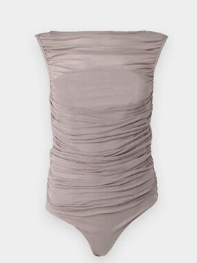 Abercrombie & Fitch Taupe Ruched Strapless Bodysuit